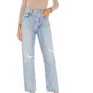 Agolde 90's Mid Rise Loose Fit Jeans Button Fly Distressed Size 30